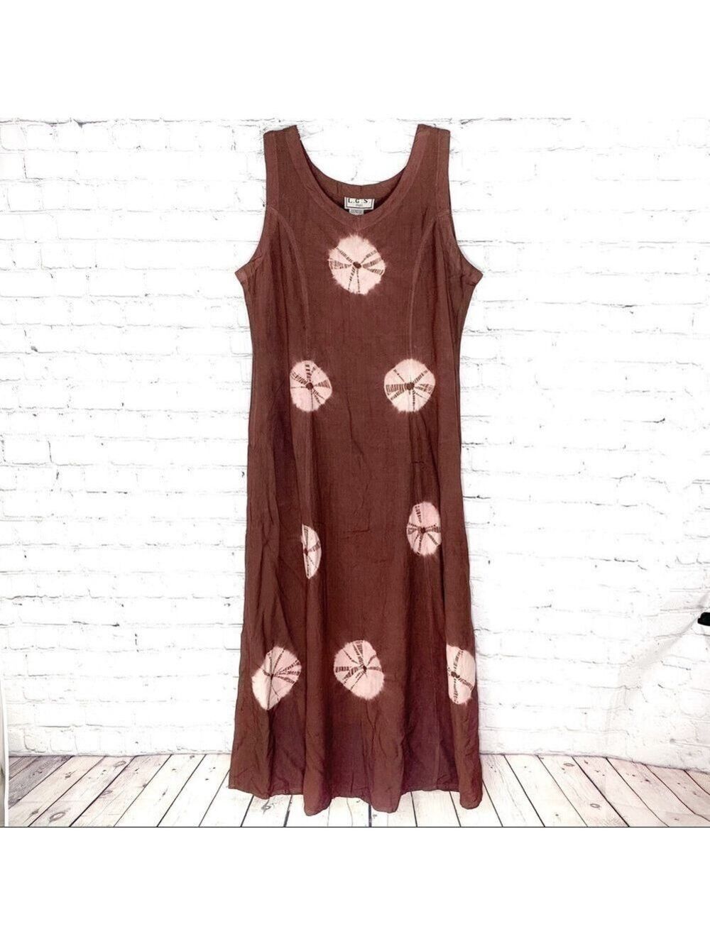 NEW-VINTAGE L.G.S. Plus Tie dye BackTie Sleeveless Flared RelaxedFit Maxi Dress